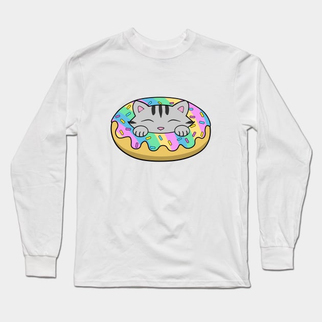 Pastel Rainbow Donut Cat Long Sleeve T-Shirt by Purrfect